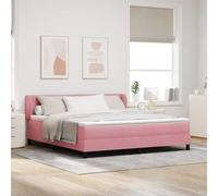 YunCangg Lit à sommier tapissier avec tête de lit, rose, 180 x 200 cm, en velours, cadre en bois, tête de lit réglable, matelas et surmatelas, lit de chambre moderne, lit double confortable