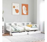YunCangg Lit d'appoint, avec tiroirs, 80 x 200 cm, en pin massif, avec sommier à lattes et espace de rangement, pour chambre à coucher et salon - Blanc