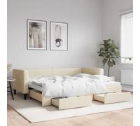 YunCangg Lit de jour, extensible, avec tiroirs, crème, 90 x 200 cm, cadre en tissu, cadre en métal, espace de rangement, lit d'invités, canapé-lit, peu encombrant, design robuste pour salon et chambre