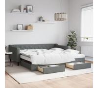 YunCangg Lit de jour extensible avec tiroirs, gris foncé, 100 x 200 cm, tissu avec cadre en métal, matelas en mousse, espace de rangement, cadre en bois, lit d'invités pour salon et chambre à coucher