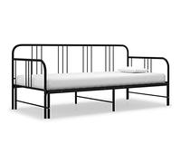 YunCangg Lit de jour extensible en métal noir 90 x 200 cm, canapé-lit avec cadre en métal robuste, lit d'appoint peu encombrant avec grille latérale, idéal pour les petits espaces et une utilisation