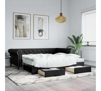 YunCangg Lit de jour, extensible, noir, 90 x 200 cm, avec tiroirs en cuir synthétique, cadre en métal et espace de rangement, canapé-lit avec sommier à lattes, lit d'invité, peu encombrant et moderne