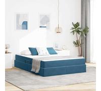 YunCangg Lit de rangement avec matelas, bleu foncé, 140 x 200 cm, en velours, cadre en métal, sommier à lattes, espace de rangement, noyau à ressorts, chambre moderne, espace de couchage confortable