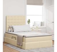 YunCangg Lit de rangement, avec matelas, crème, 120 x 200 cm, cadre en métal en polyester, lit de boxe avec tête de lit et hydraulique SeitLift, espace de rangement spacieux, ensemble de lit