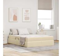 YunCangg Lit de rangement, avec matelas, crème, 140 x 200 cm, cadre en métal, en polyester, espace de rangement, lit de boxe, lit plate-forme avec sommier à lattes et mécanisme de levage hydraulique