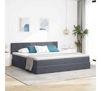 YunCangg Lit de rangement, avec matelas et tête de lit, en velours, gris foncé, 200 x 200 cm, cadre en métal, espace de rangement, lit plate-forme avec matelas à ressorts et boîte pour chambre à