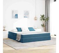 YunCangg Lit de rangement, en velours, bleu foncé, 160 x 200 cm, cadre en métal, espace de rangement avec système hydraulique SeitLift, matelas confortable à ressorts, design moderne pour chambre à