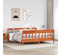 YunCangg Lit en bois de pin massif marron ciré 200 x 200 cm avec sommier à lattes et tête de lit, cadre de lit stable avec espace de rangement, lit plate-forme sans matelas pour un sommeil réparateur