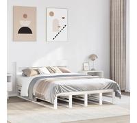 YunCangg Lit en bois de pin massif, sans matelas, blanc, 120 x 200 cm, avec tête de lit, sommier à lattes en contreplaqué, cadre de lit stable pour un sommeil confortable et des nuits détendues