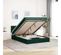 YunCangg Lit ottoman avec matelas, 140 x 200 cm, vert foncé, cadre de lit en velours, avec espace de rangement, cadre en métal, matelas à ressorts ensachés et surmatelas pour un sommeil confortable