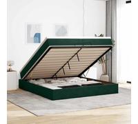 YunCangg Lit ottoman avec matelas, 200 x 200 cm, vert foncé, cadre de lit, en velours, avec espace de rangement, cadre en métal, matelas à ressorts ensachés et sommier à lattes pour un sommeil