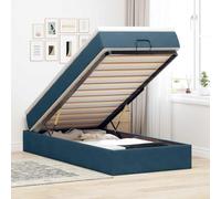 YunCangg Lit ottoman avec matelas bleu foncé, 90 x 200 cm, en velours, cadre en métal, espace de rangement sous le lit, matelas à ressorts ensachés, lit plate-forme, ensemble de sommier tapissier