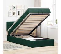 YunCangg Lit ottoman avec matelas et tête de lit, vert foncé, 80 x 200 cm, en velours, avec espace de rangement et cadre en métal, lit à sommier tapissier confortable pour un sommeil réparateur