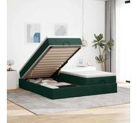 YunCangg Lit ottoman avec matelas vert foncé, 160 x 200 cm, en velours, structure en métal avec espace de rangement, matelas à ressorts ensachés, sommier à lattes, ensemble double pour un sommeil