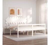 YunCangg Lit pour personnes âgées, avec tête de lit, blanc, en pin massif, super king size, 180 x 200 cm, avec espace de rangement et sommier à lattes robuste pour entrer et sortir facilement