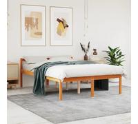 YunCangg Lit pour personnes âgées, en pin massif, marron cire, 140 x 190 cm, avec espace de rangement, sommier à lattes et tête de lit confortable pour entrer et sortir facilement dans la chambre à
