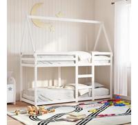 YunCangg Lit superposé avec toit en pin massif blanc 90 x 200 cm - Cadre de lit mezzanine avec barres de sécurité et design ouvert pour un espace limité et un plaisir dans la chambre