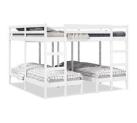 YunCangg Lit superposé triple blanc en pin massif 200 x 200/80 x 200 cm avec sommier à lattes, protection anti-chute et espace de rangement, ensemble de lit peu encombrant pour les familles et les