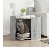 YunCangg Litière pour chat gris Sonoma en bois 53 x 53 x 51 cm avec maison cachée pour chat, table d'appoint, meuble griffoir et surface de couchage pour appartement, balcon ou chambre