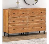 YunCangg Lot de 2 armoires d'appoint en bois d'acacia massif 60 x 33 x 75 cm avec pieds en fer - Buffet pour salon, cuisine, salle à manger, espace de rangement polyvalent et décoration