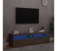 YunCangg Lot de 2 armoires TV avec lumières LED, bois de chêne artisanal, 75 x 35 x 40 cm, design moderne pour salon, chambre à coucher