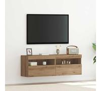 YunCangg Lot de 2 armoires TV murales - Chêne artisanal - 60 x 30 x 40 cm - Matériau en bois avec éclairage LED - Espace de rangement pour salon, chambre à coucher