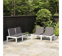 YunCangg Lot de 2 bancs de jardin avec coussins en plastique blanc - 130 x 65 x 70 cm - 4 coussins d'assise et de dossier - Résistant aux intempéries - Convient pour l'extérieur - Assise confortable