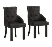 YunCangg Lot de 2 chaises de salle à manger noires en cuir de chèvre véritable - Structure en bois - 52 x 60 x 95 cm - Rembourrée - Avec accoudoirs - Style vintage - Confortable - Pour cuisine, salon