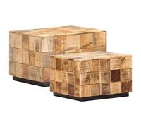 YunCangg Lot de 2 tables basses design bloc en bois massif de manguier brut, grande table 50 x 50 x 35 cm, petite table 40 x 40 x 28 cm, table d'appoint avec espace de rangement