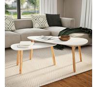 YunCangg Lot de 2 tables basses en pin massif blanc avec plateaux en MDF, grande et petite table d'appoint pour salon, table de canapé polyvalente au design stable et pratique