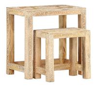 YunCangg Lot de 2 tables d'appoint peintes à la main en bois de manguier massif avec finition polie - Grande table basse - Petite table de chevet pour salon, chambre à coucher, bureau et balcon