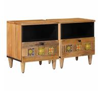 YunCangg Lot de 2 tables de chevet en bois massif naturel mangue 40 x 33 x 46 cm avec 2 tiroirs de rangement Petite table d'appoint pour chambre à coucher polyvalente et durable
