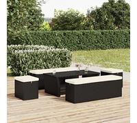 YunCangg Lot de 2 tabourets avec coussins - Noir - 40 x 30 x 40 cm - En rotin synthétique - Pouf ottoman - Pour salon, chambre à coucher, espace de détente