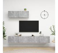 YunCangg Lot de 3 armoires TV en bois gris béton, 100 x 30 x 30 cm, centre de divertissement mural, idéal pour le salon, avec espace de rangement