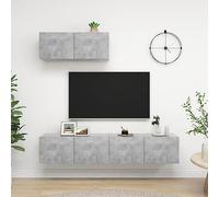 YunCangg Lot de 3 armoires TV en bois gris béton, 80 x 30 x 30 cm, montage mural, design moderne, pour salon, chambre à coucher, électronique grand public, avec espace de rangement