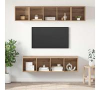 YunCangg Lot de 4 meubles TV muraux en bois de chêne artisanal, centre de divertissement moderne, 37 x 37 x 142,5 cm, pour salon, avec espace de rangement