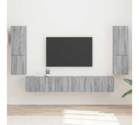 YunCangg Lot de 4 meubles TV muraux en bois Sonoma gris - Centre multimédia moderne pour le salon - Peu encombrant - 30 x 31 x 60 cm