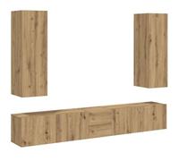 YunCangg Lot de 5 armoires murales en bois de chêne artisanal, 30 à 90 cm, meuble multimédia robuste pour le salon, design moderne avec espace de rangement