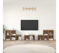 YunCangg Lot de 8 meubles TV muraux en bois de chêne artisanal, design moderne, espace de rangement polyvalent pour le salon