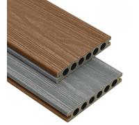 YunCangg Lot de lames de terrasse WPC marron et gris avec accessoires, 30 m², 4 m, bois et plastique composite pour balcon, terrasse, piscine, durable et imperméable, avec structure en bois réaliste
