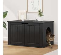 YunCangg Maison pour chat noire en bois - 85 x 55 x 50,5 cm - Avec surface de couchage et grotte - Kit de montage inclus - Idéal comme refuge et occupation pour les chats dans l'appartement, la