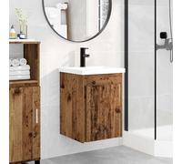 YunCangg Meuble de lavabo de salle de bain avec lavabo et mitigeur noir, meuble de salle de bain en bois vieilli avec espace de rangement, lavabo en céramique et bonde poussoir