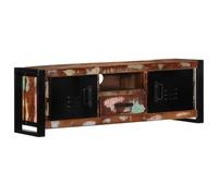 YunCangg Meuble TV 100 x 30 x 35 cm - Bois massif recyclé - Noir/marron - Avec 2 portes, 1 étagère et 1 tiroir - Pour salon, chambre à coucher - Design robuste - Gestion des câbles
