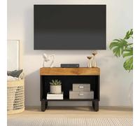 YunCangg Meuble TV 60 x 33 x 43,5 cm - Bois massif mangue laqué marron miel - Style industriel avec pieds en fer - Pour salon