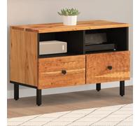 YunCangg Meuble TV 70 x 33 x 46 cm - Bois massif d'acacia naturel - Avec espace de rangement - Pieds en fer robuste - Pour salon, chambre à coucher