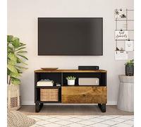 YunCangg Meuble TV 80 x 33 x 46 cm - Bois massif de mangue et bois - Marron miel - Avec 1 tiroir - Pour salon, chambre à coucher