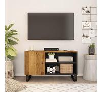 YunCangg Meuble TV 80 x 33 x 46 cm en bois de manguier massif - Marron miel - Avec espace de rangement - Pour salon - Support TV stable avec pieds en fer