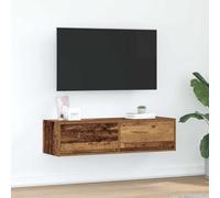 YunCangg Meuble TV aspect bois vieilli - 100 x 31 x 25,5 cm - Matériau du bois - Montage mural - Avec 2 tiroirs - Design moderne - Pour salon, chambre à coucher - Électronique grand public