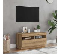 YunCangg Meuble TV avec lumières LED - Chêne artisanal - 80 x 35 x 40 cm - Matériau du bois - Console multimédia avec espace de rangement pour salon, chambre à coucher
