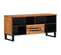YunCangg Meuble TV en bois d'acacia massif 100 x 34 x 46 cm avec tiroir et compartiments, rangement multimédia, buffet pour salon, home cinéma, jeux avec espace de rangement et gestion des câbles